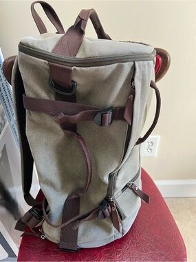 Men's Canvas Backpack in Army Green with Brown Trim